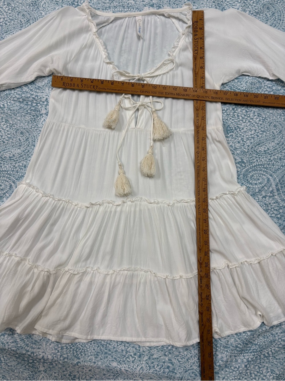 Cream Tiered Tassel-Front Mini Dress - Picture 6 of 8
